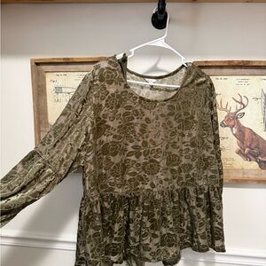 Boho Elegant Olive Green Floral Blouse